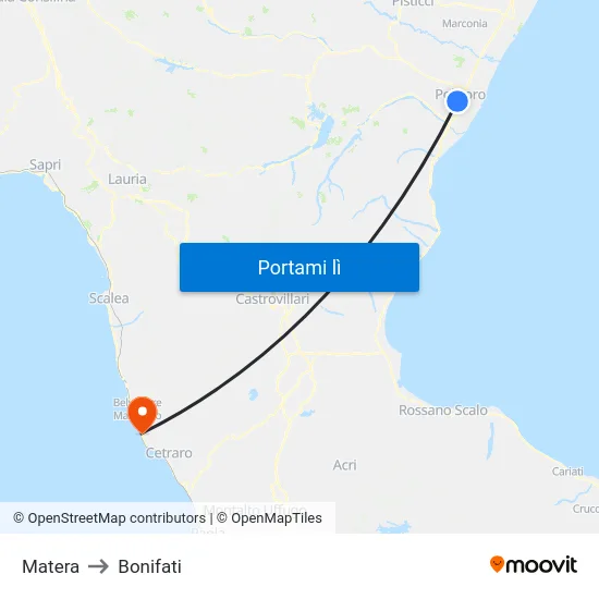 Matera to Bonifati map