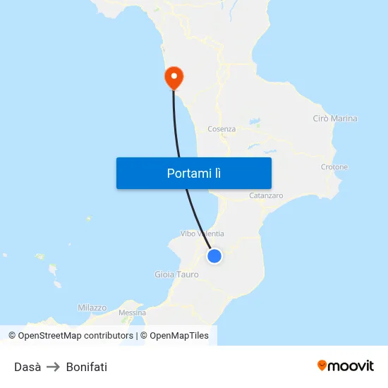 Dasà to Bonifati map
