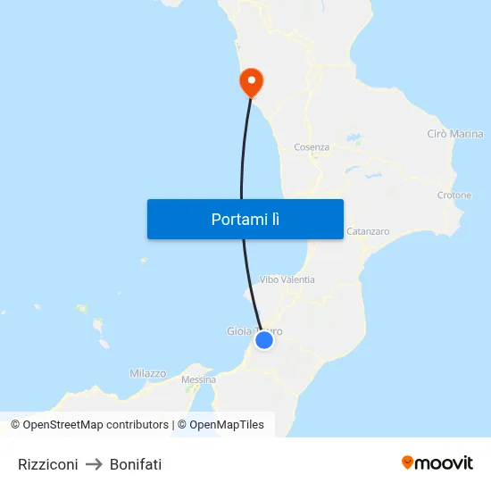 Rizziconi to Bonifati map