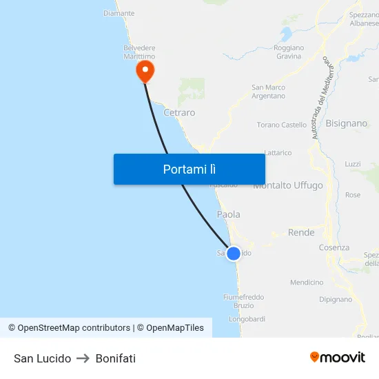 San Lucido to Bonifati map