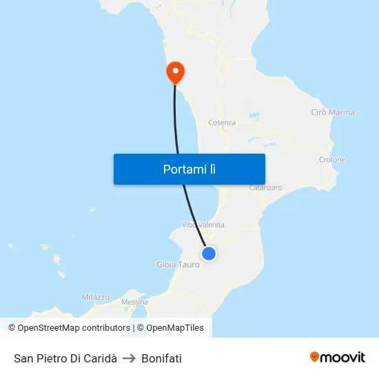 San Pietro Di Caridà to Bonifati map