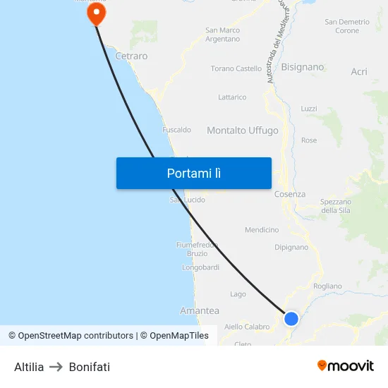 Altilia to Bonifati map