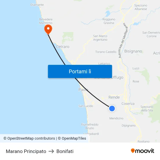 Marano Principato to Bonifati map