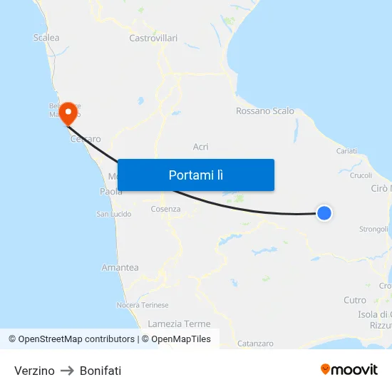 Verzino to Bonifati map