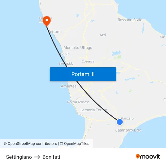 Settingiano to Bonifati map
