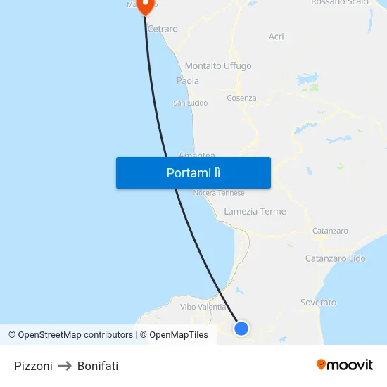 Pizzoni to Bonifati map