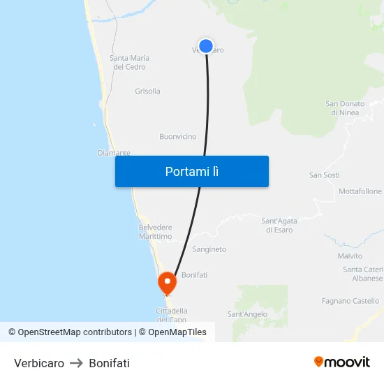 Verbicaro to Bonifati map