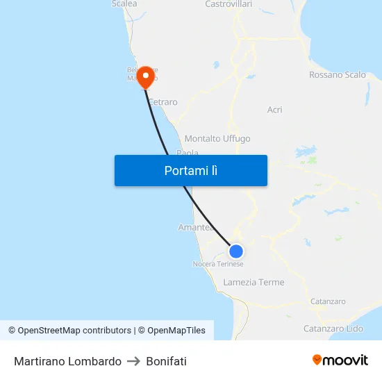 Martirano Lombardo to Bonifati map