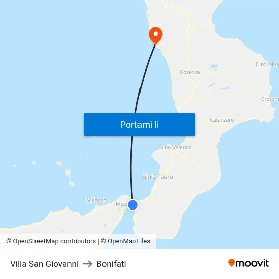 Villa San Giovanni to Bonifati map