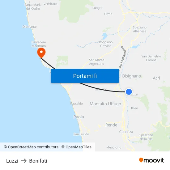 Luzzi to Bonifati map