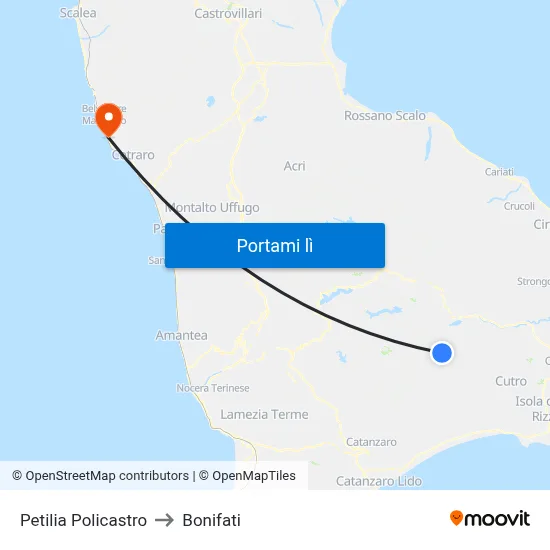 Petilia Policastro to Bonifati map