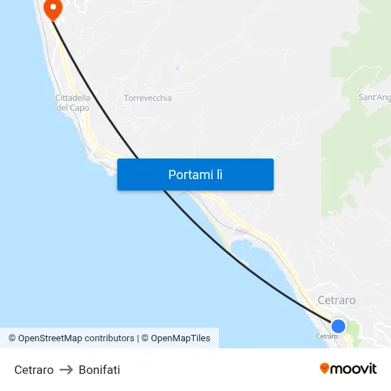 Cetraro to Bonifati map
