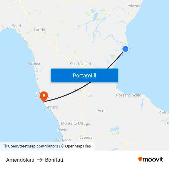 Amendolara to Bonifati map