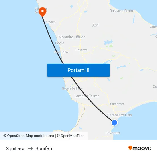 Squillace to Bonifati map