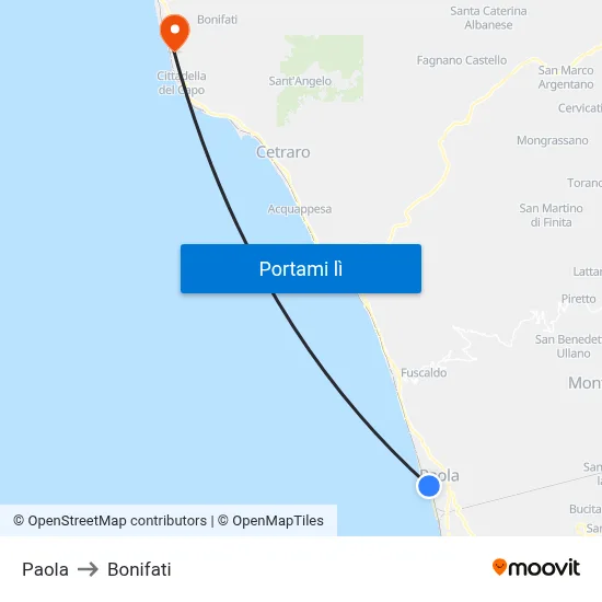 Paola to Bonifati map