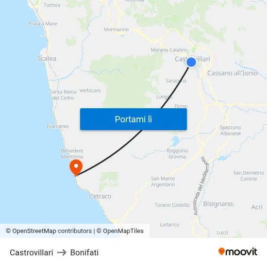 Castrovillari to Bonifati map