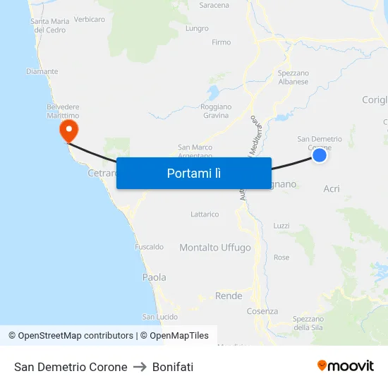 San Demetrio Corone to Bonifati map
