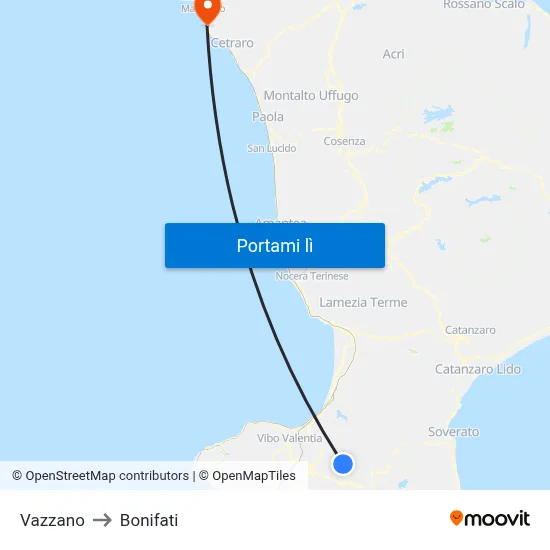 Vazzano to Bonifati map