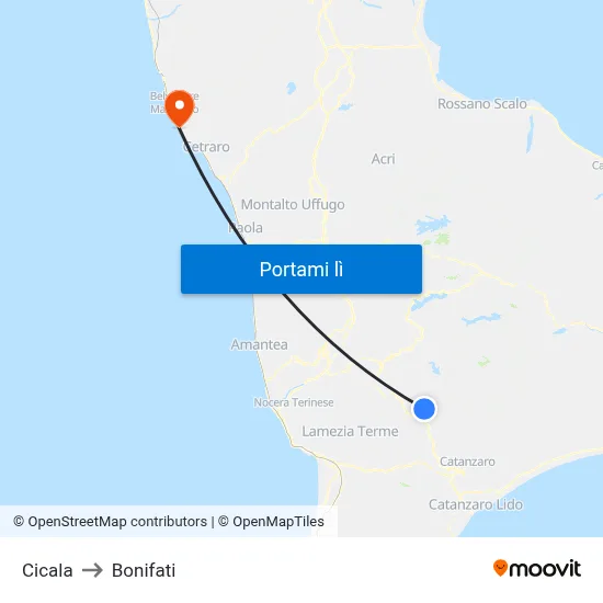 Cicala to Bonifati map