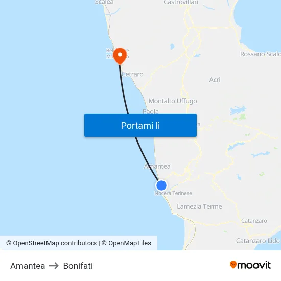 Amantea to Bonifati map