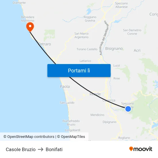Casole Bruzio to Bonifati map
