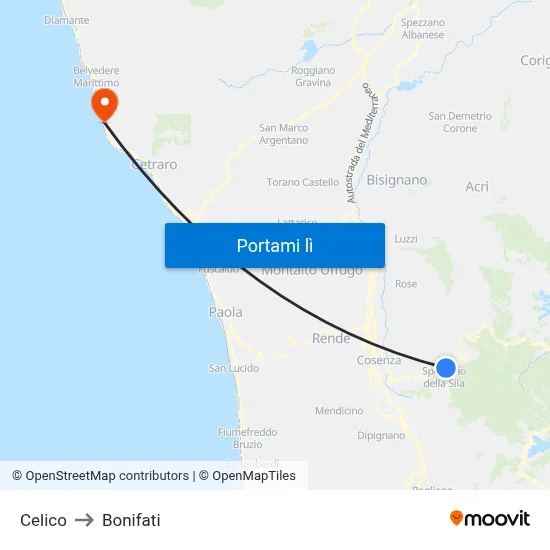 Celico to Bonifati map