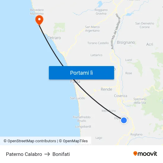 Paterno Calabro to Bonifati map