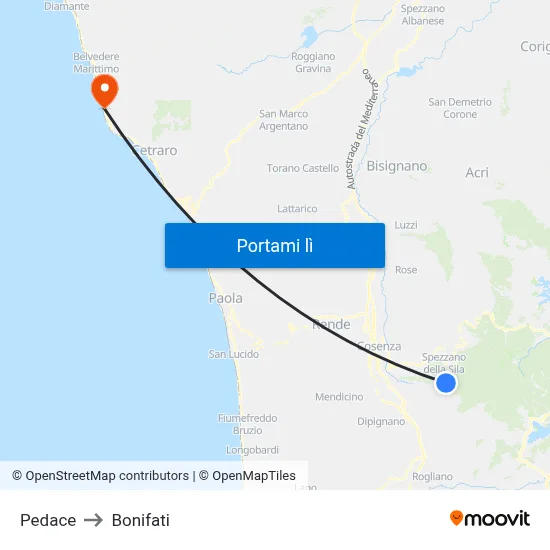 Pedace to Bonifati map