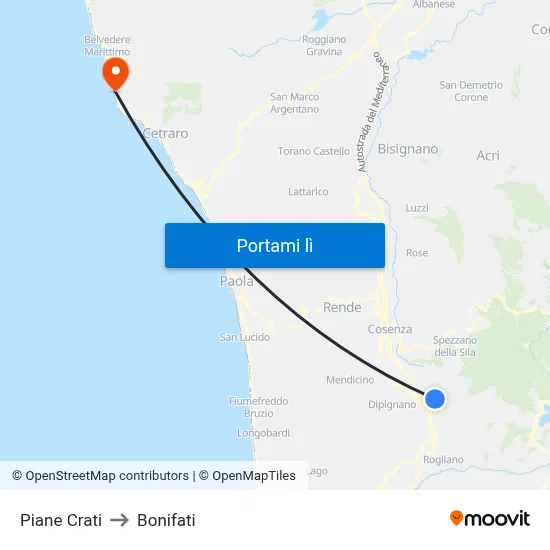Piane Crati to Bonifati map