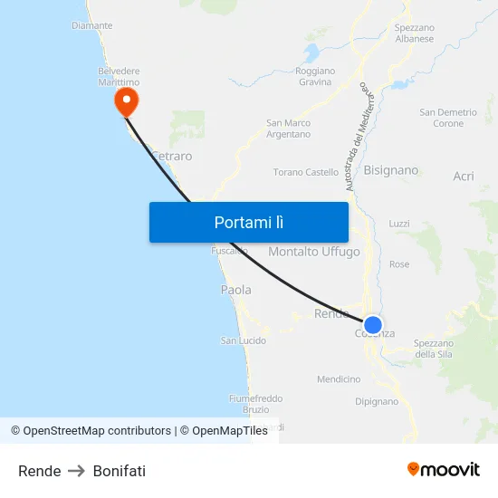 Rende to Bonifati map