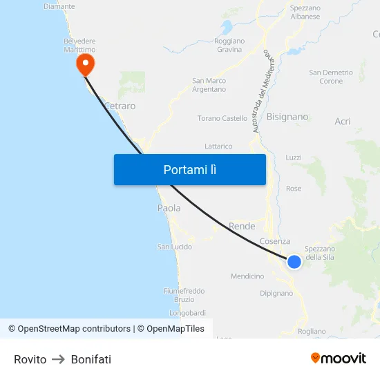 Rovito to Bonifati map