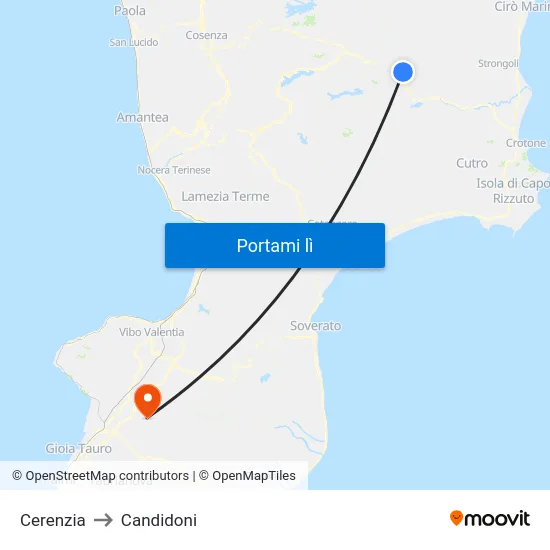 Cerenzia to Candidoni map