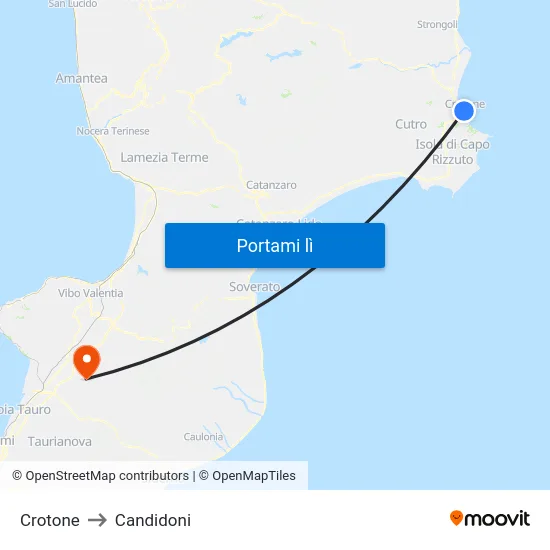 Crotone to Candidoni map