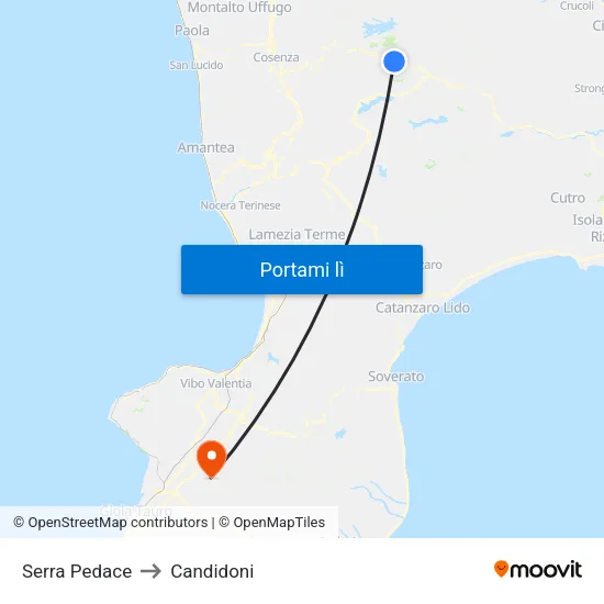 Serra Pedace to Candidoni map
