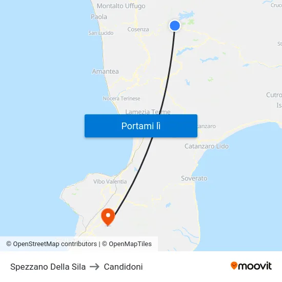 Spezzano Della Sila to Candidoni map