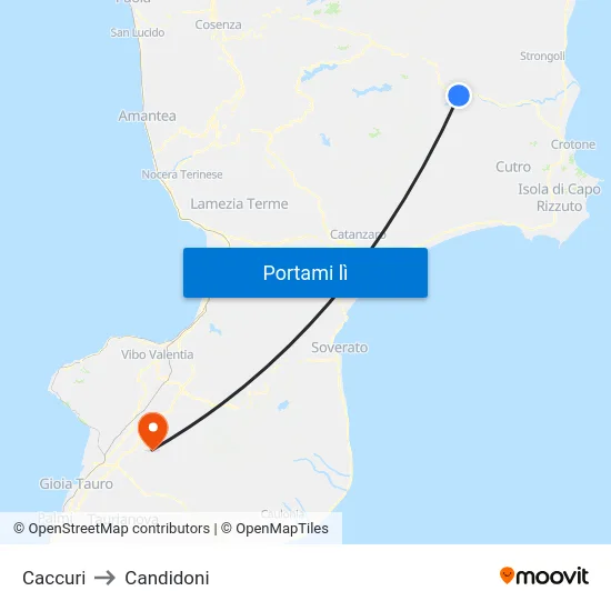 Caccuri to Candidoni map