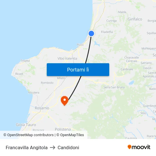 Francavilla Angitola to Candidoni map