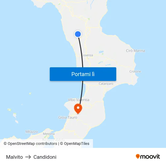 Malvito to Candidoni map