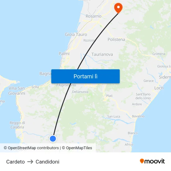 Cardeto to Candidoni map