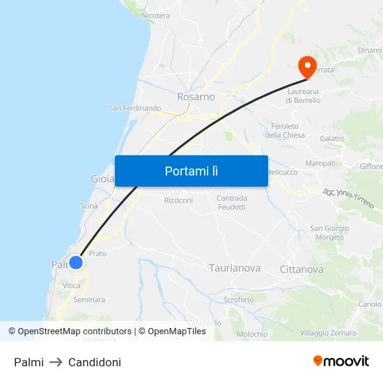 Palmi to Candidoni map