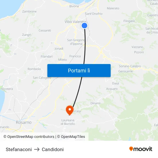 Stefanaconi to Candidoni map