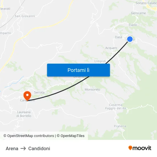 Arena to Candidoni map
