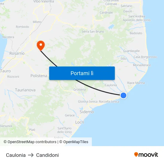Caulonia to Candidoni map
