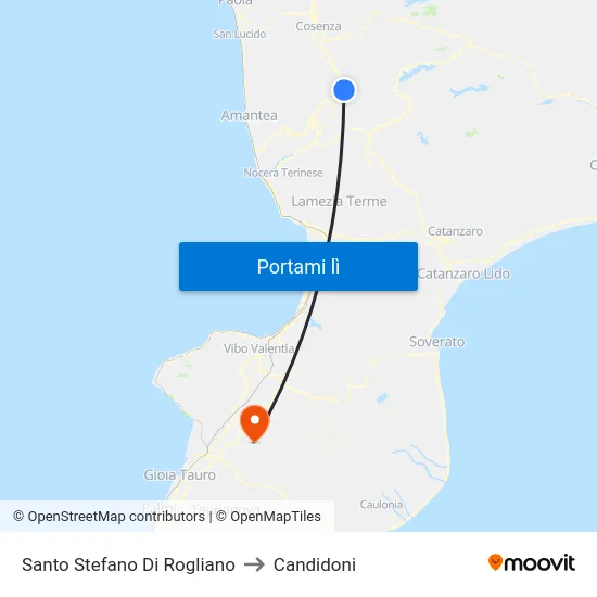 Santo Stefano Di Rogliano to Candidoni map