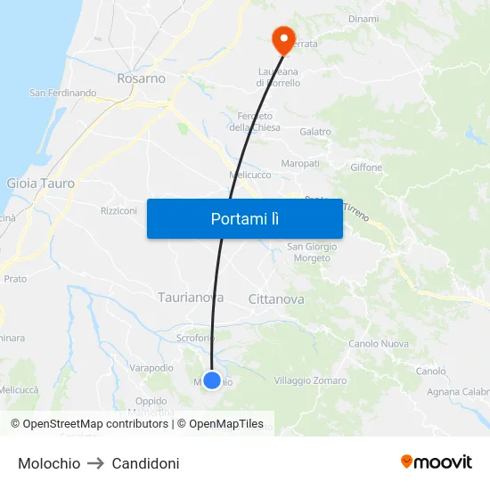 Molochio to Candidoni map