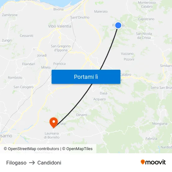 Filogaso to Candidoni map