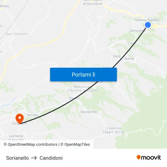 Sorianello to Candidoni map