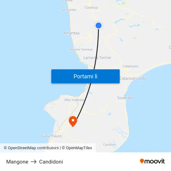 Mangone to Candidoni map