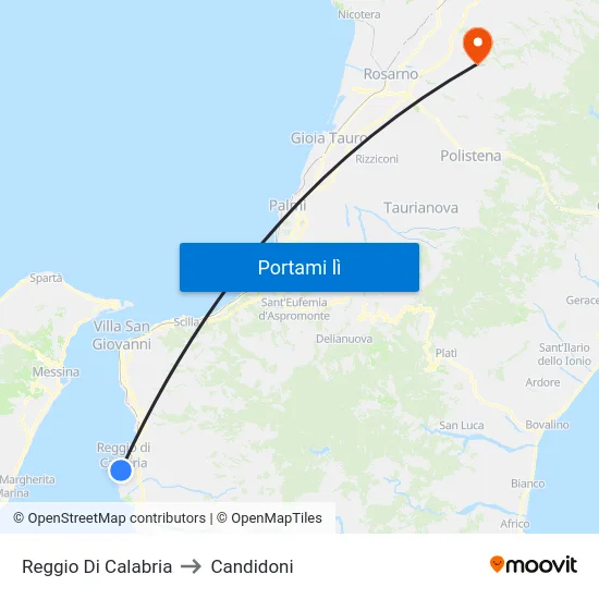 Reggio Di Calabria to Candidoni map