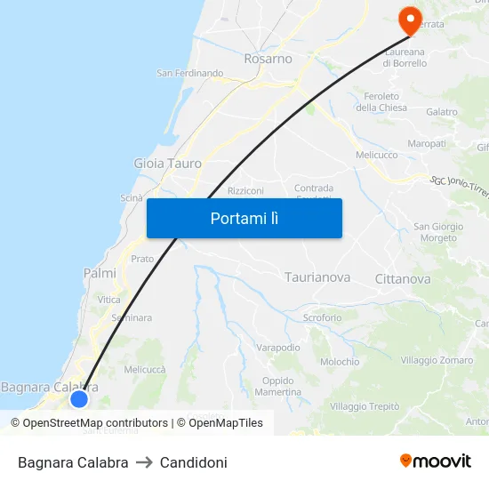 Bagnara Calabra to Candidoni map